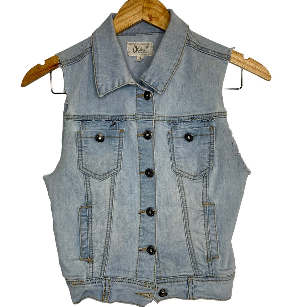 CHIQLE Jewel Button Cropped Denim Vest Sz S